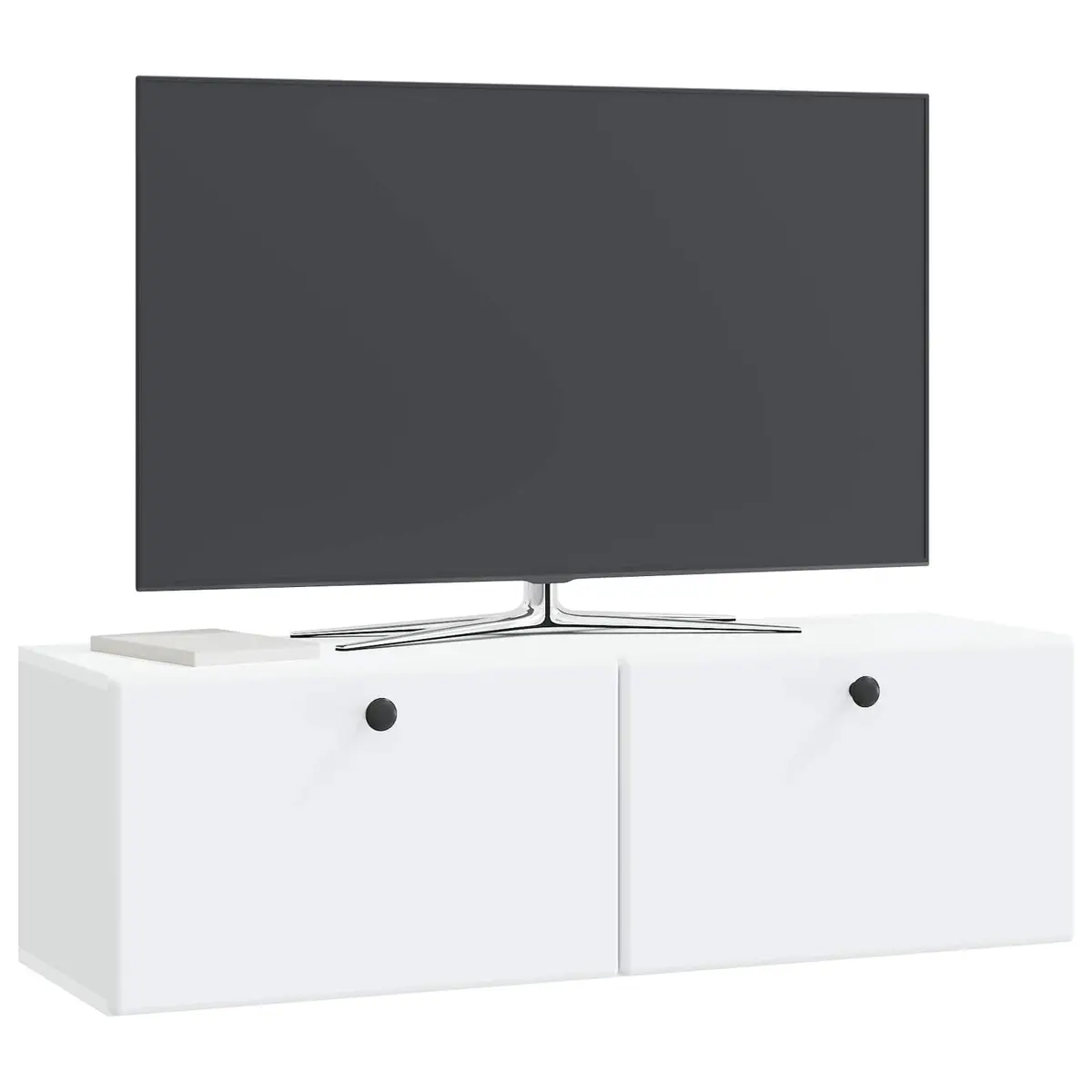Wall Mounted Storage Unit Engineered Wood 98x31x30cm White Living Room Organizer with Swing Hinge Doors