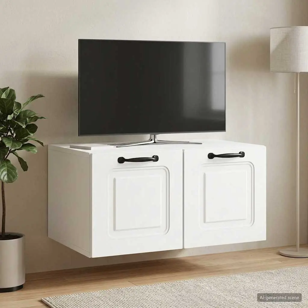 Wall-Mounted TV Cabinet Engineered Wood 59.5 x 41 x 30 cm White Modern Living Room Storage