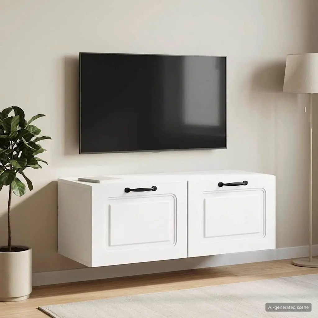 Wall-Mounted TV Cabinet White Entertainment Unit Shelving Storage 78.5 x 41 x