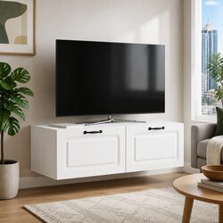 White Wall-Mounted TV Cabinet Entertainment Unit Engineered Wood 98 x 41 x 30 cm