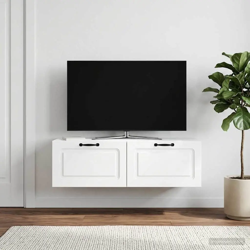 White Wall-Mounted TV Cabinet Entertainment Unit Engineered Wood 98 x 41 x 30 cm