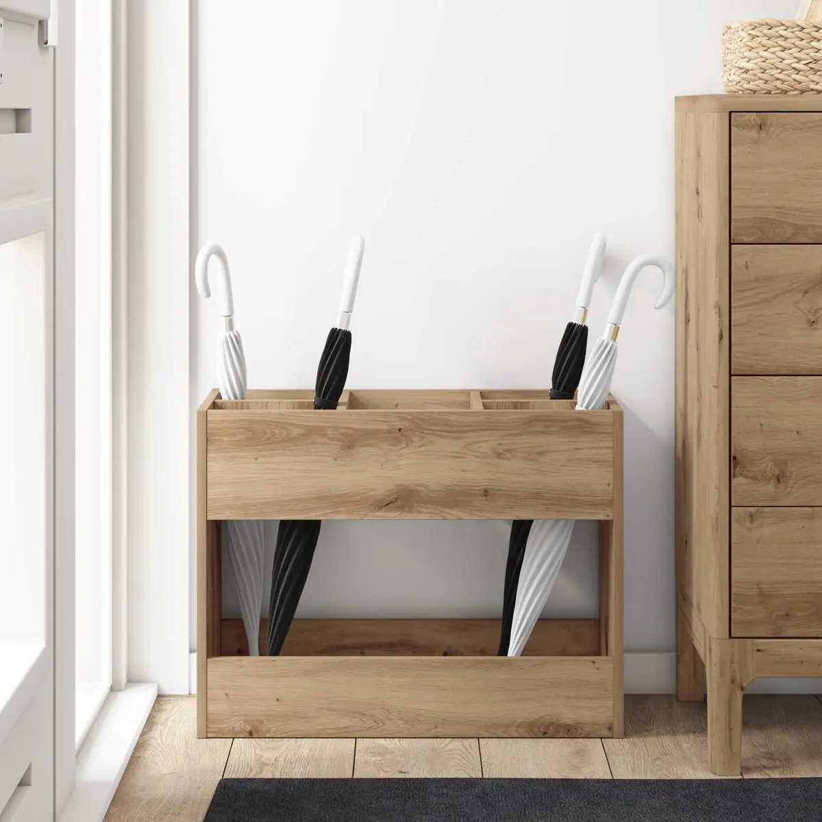 Wooden Umbrella Stand Storage Rack Engineered Wood Brown 65 x 24 x 50 cm