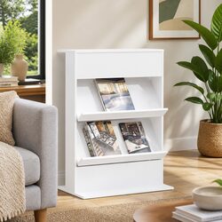 Magazine Rack with Shelf White Storage Organizer Living Room Office Bedroom