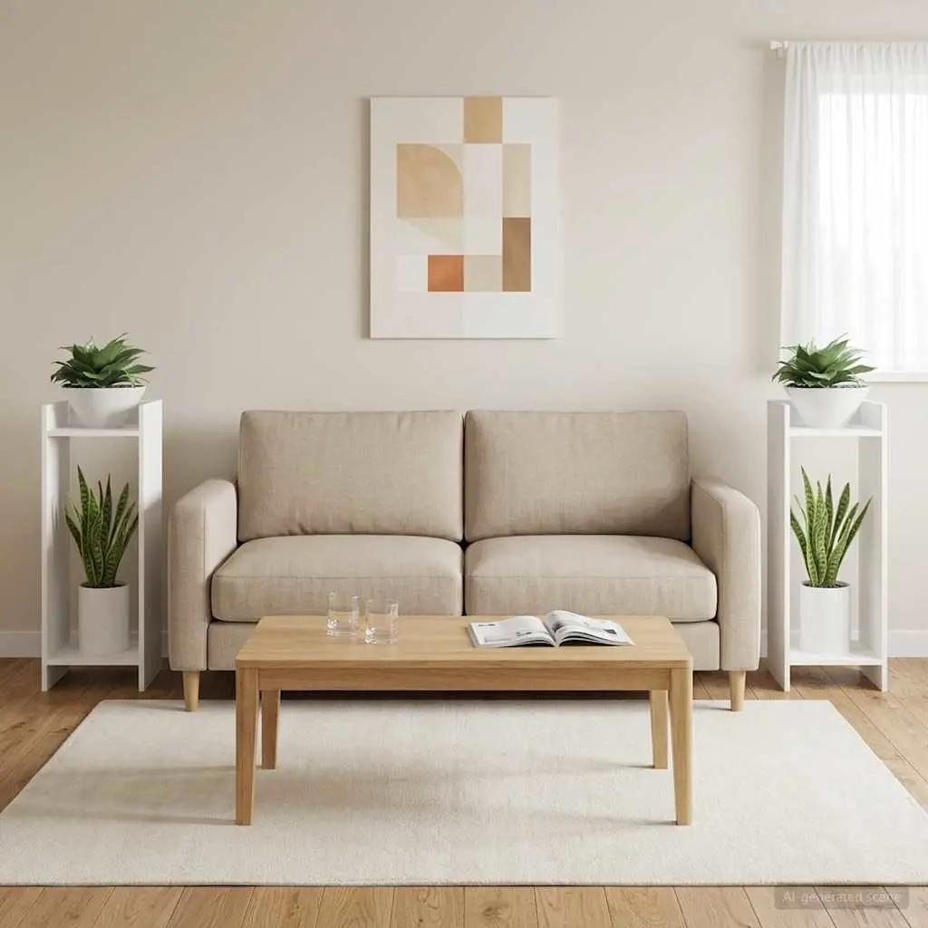 Plant Stand Engineered Wood 30 x 30 x 80 cm White 2 Piece Vertical Space-Saving Indoor Decor