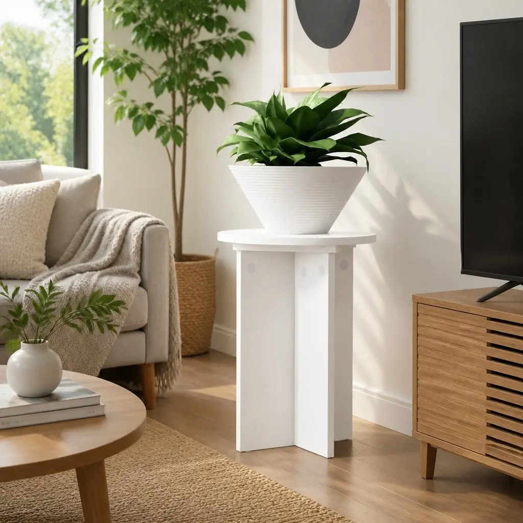 Indoor Plant Stand Engineered Wood White Modern 29.5 x 40 cm Set of 2