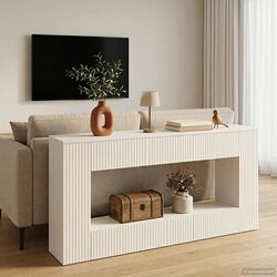 Versatile White Striped Console Table for Any Room