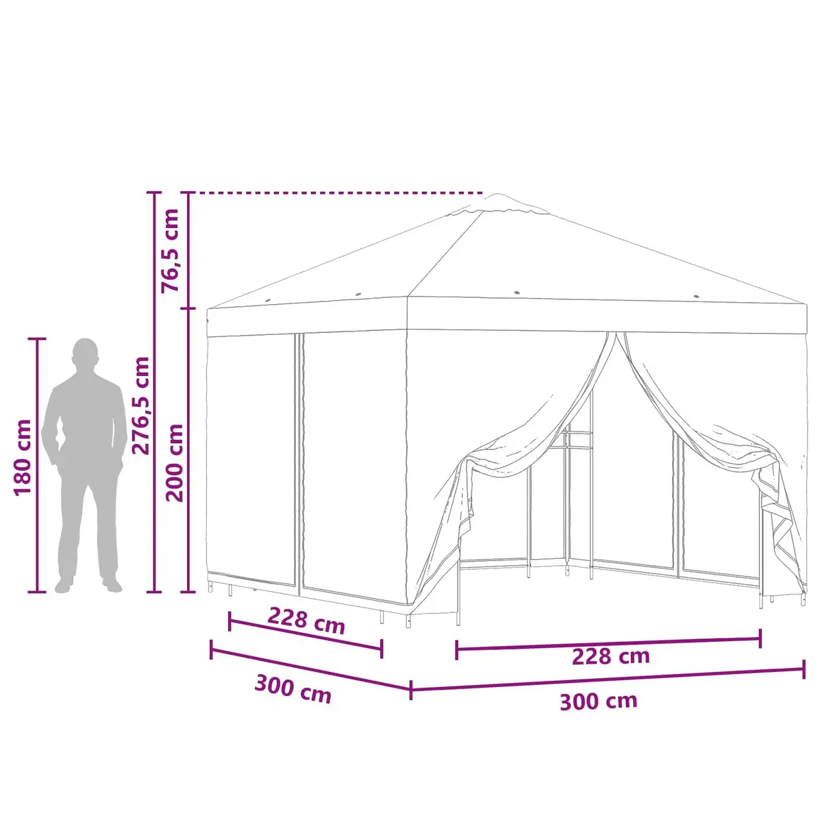 Garden Gazebo 3x3m Outdoor Canopy Cream Polyester Steel Frame Patio Shade