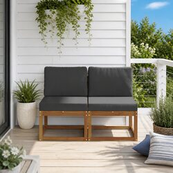 Practical Brown Acacia Wood Modular Outdoor Sofa Section