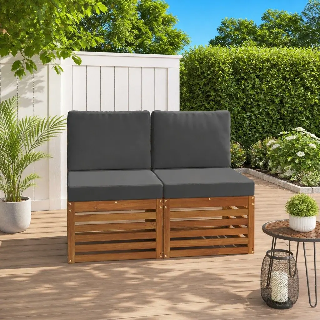 Outdoor Middle Sofa 2 Piece Set Garden Patio Seating Acacia Wood Brown Natural
