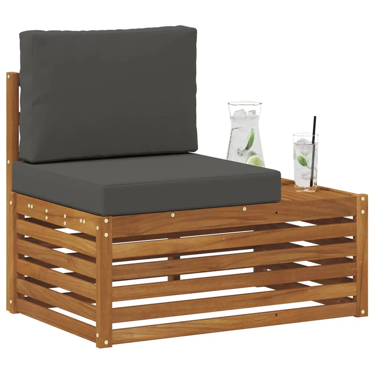 Outdoor End Sofa Brown Solid Acacia Wood Garden Sectional Seating Unit