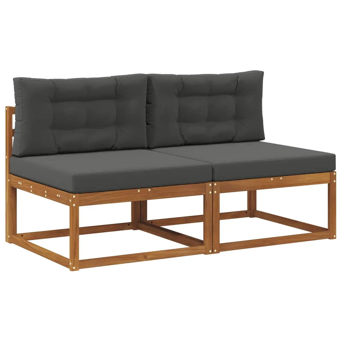 Outdoor Middle Sofa 2 Piece with Cushion Brown Modular Garden Sectional Seating