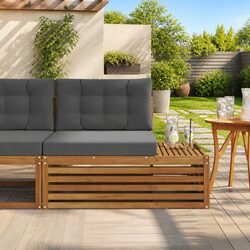 Outdoor End Sofa Brown Solid Acacia Wood Garden Patio Sectional Seating Unit