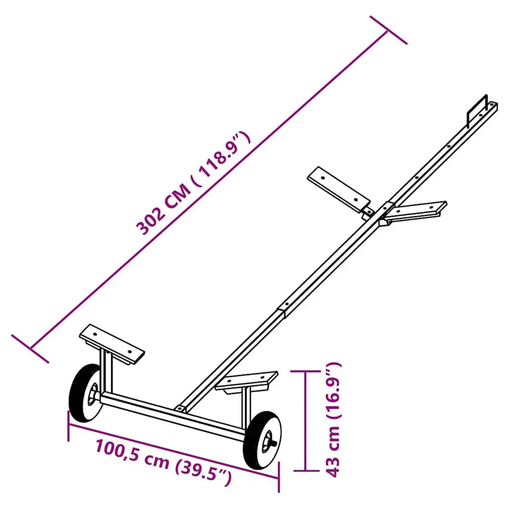 Boat Trailer Adjustable Frame Pneumatic Tyres 160 kg Capacity Black