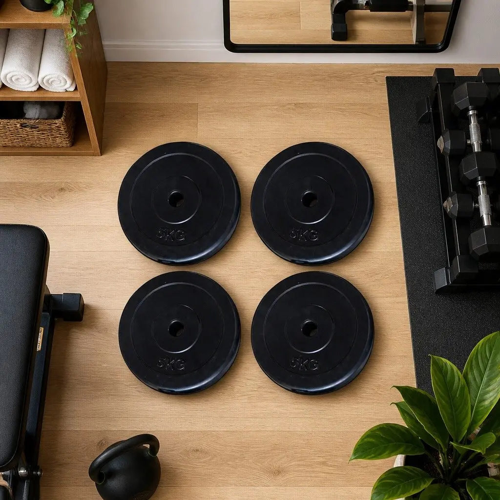 Black Dumbbell Plates 20kg Set 4 Piece Plastic Coated Home Gym Strength Training