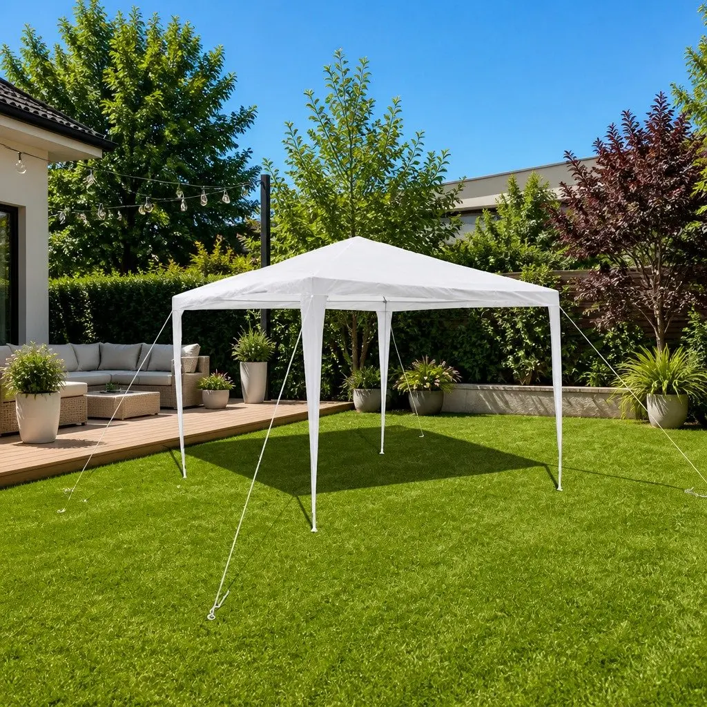 Garden Gazebo Pavilion Steel Frame 3x3m White Pyramid Roof