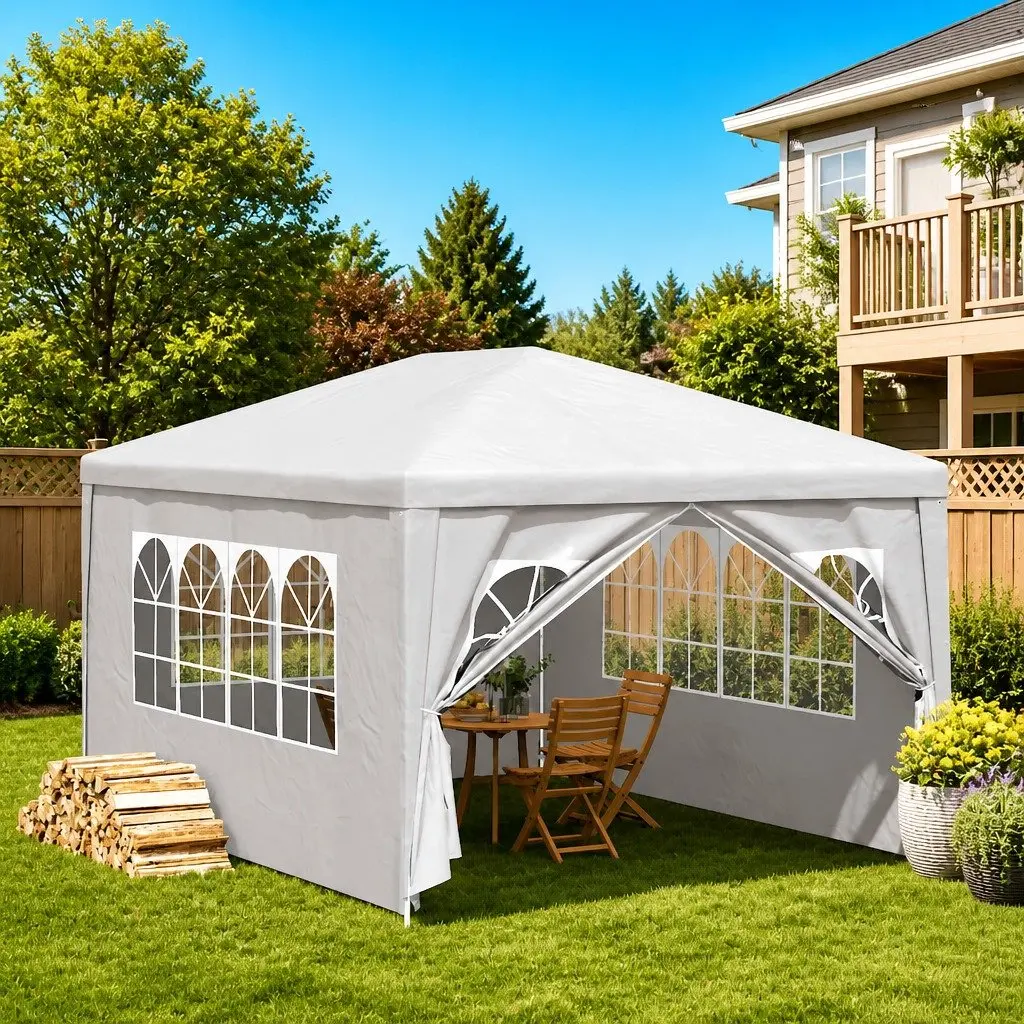 Party Tent Polyethylene 3x4m White Outdoor Gazebo Canopy with Door Panels