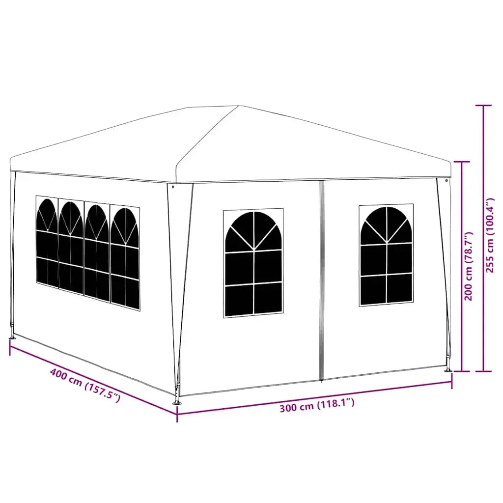 Outdoor Canopy Gazebo Blue 3x4m Party Tent with Side Panels and Zip Door Water Resistant Polyethylene Steel Frame