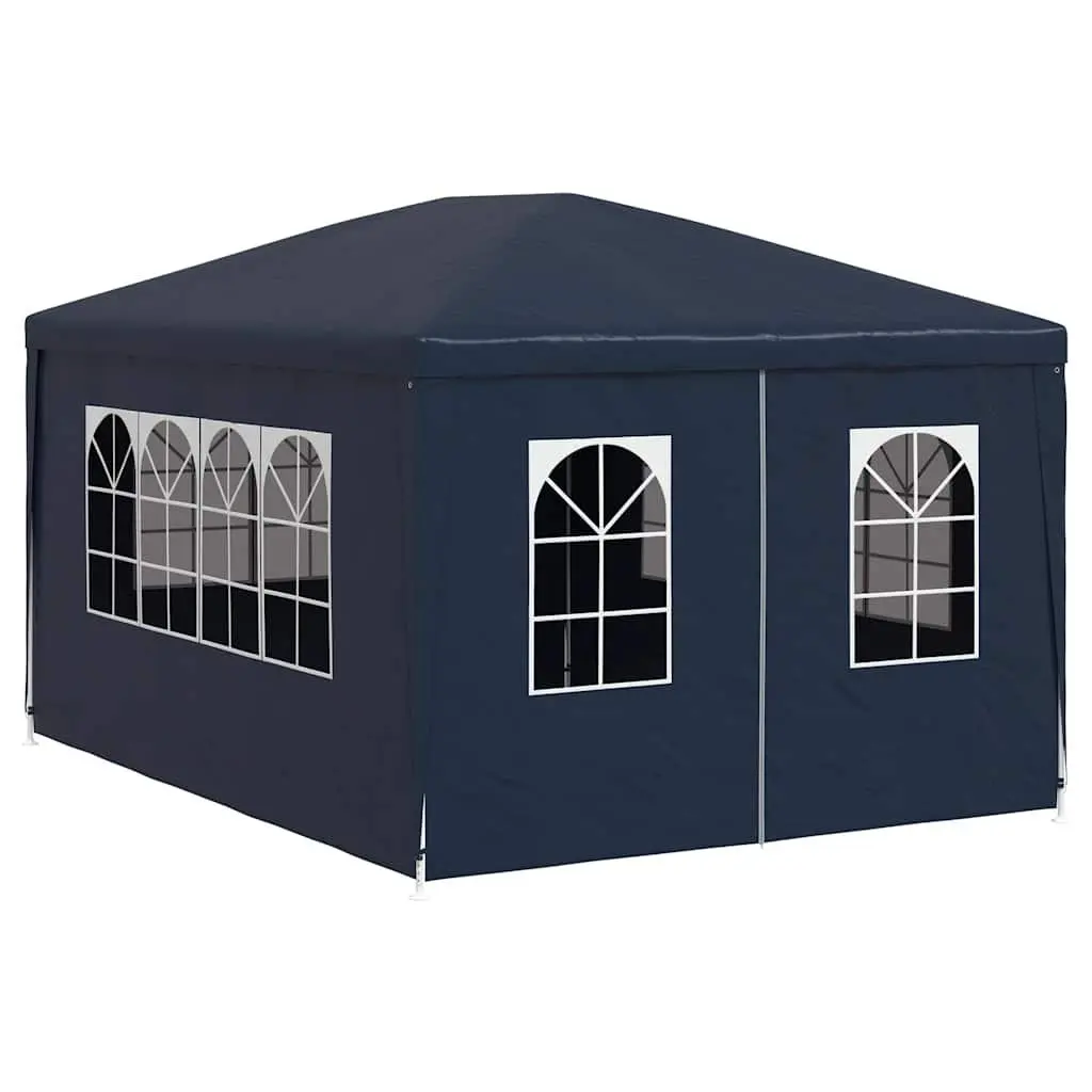 Outdoor Canopy Gazebo Blue 3x4m Party Tent with Side Panels and Zip Door Water Resistant Polyethylene Steel Frame