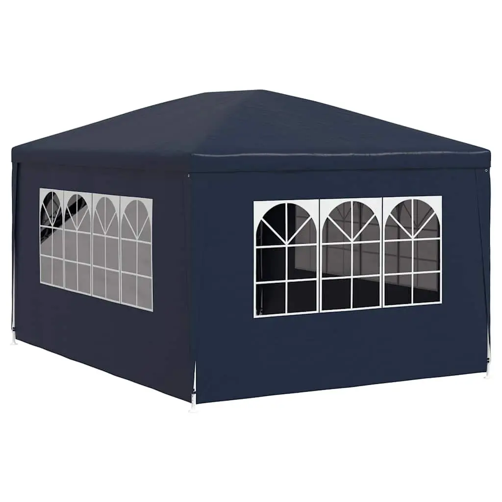Outdoor Canopy Gazebo Blue 3x4m Party Tent with Side Panels and Zip Door Water Resistant Polyethylene Steel Frame