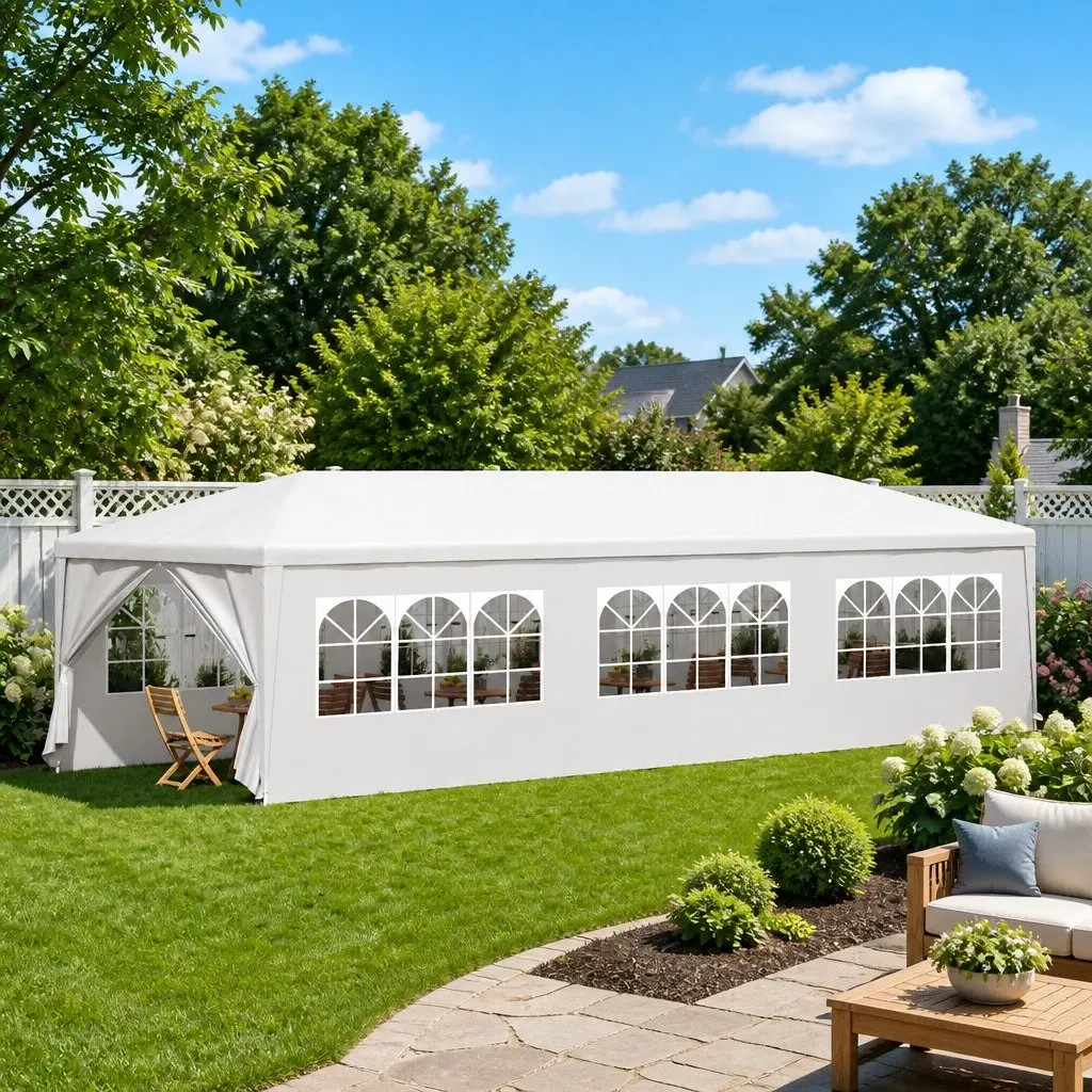 Party Tent Polyethylene 3x9 m White with Side Panels Door Windows