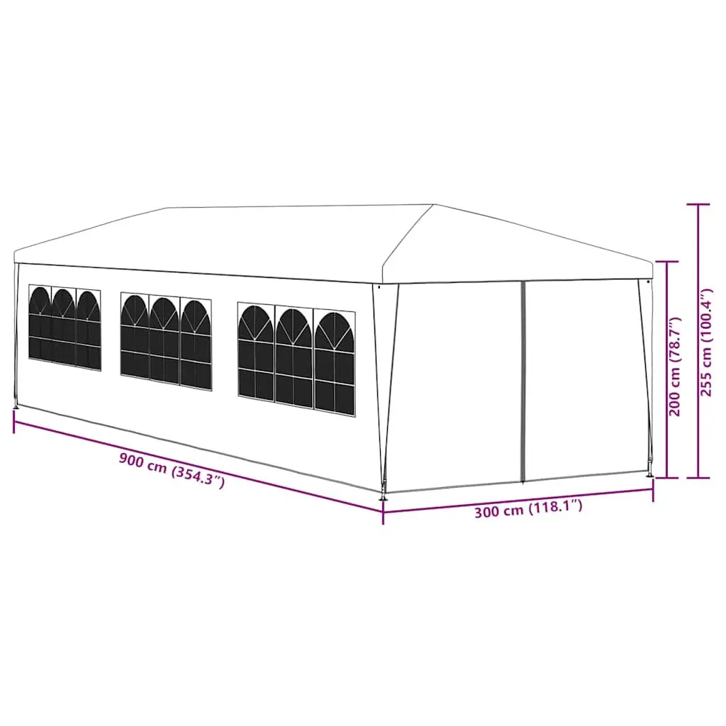 Party Tent Polyethylene 3x9 m White with Side Panels Door Windows