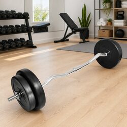 Curl Bar with Weight Plates 30kg Total Home Gym Strength Training Equipment