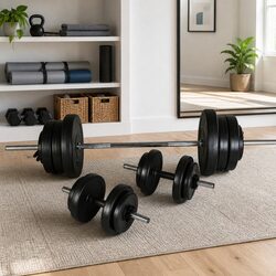 Versatile 60.5kg Barbell and Dumbbell Set for Home Use