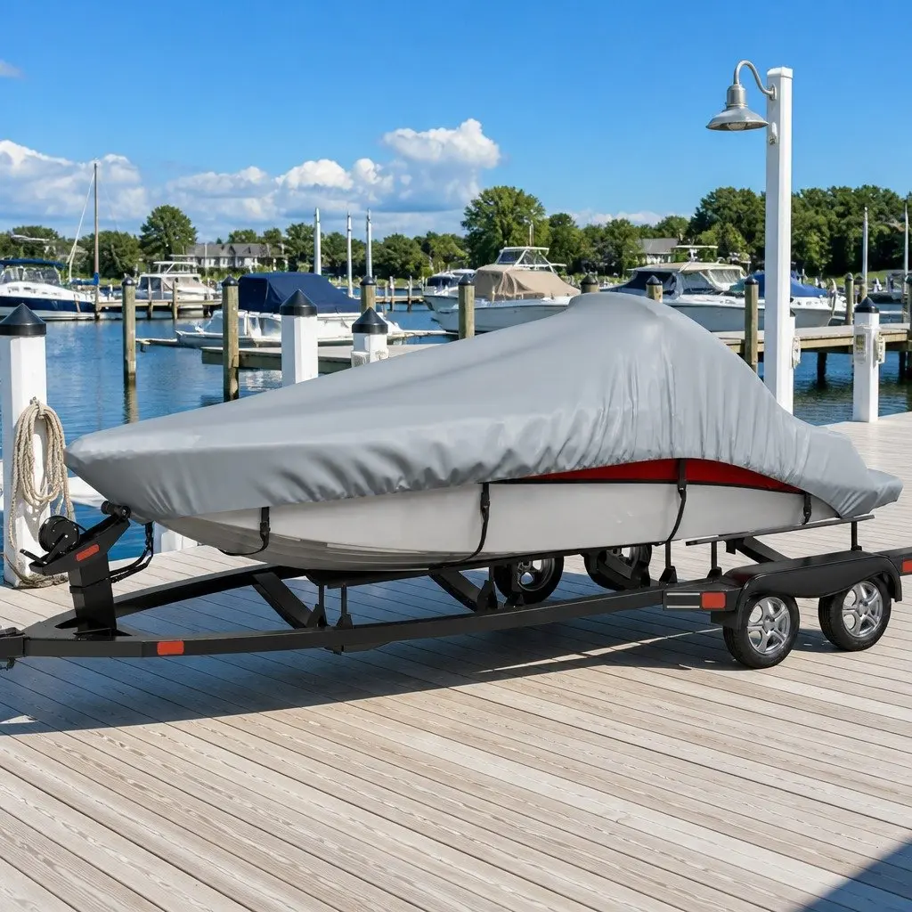 Boat Cover Heavy Duty Water Repellent Polyester Grey 427-488cm Length