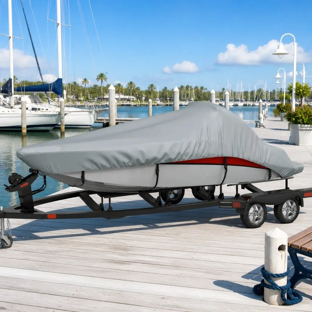 Boat Cover Heavy Duty Water Repellent Polyester Fabric 519-580cm Length Grey