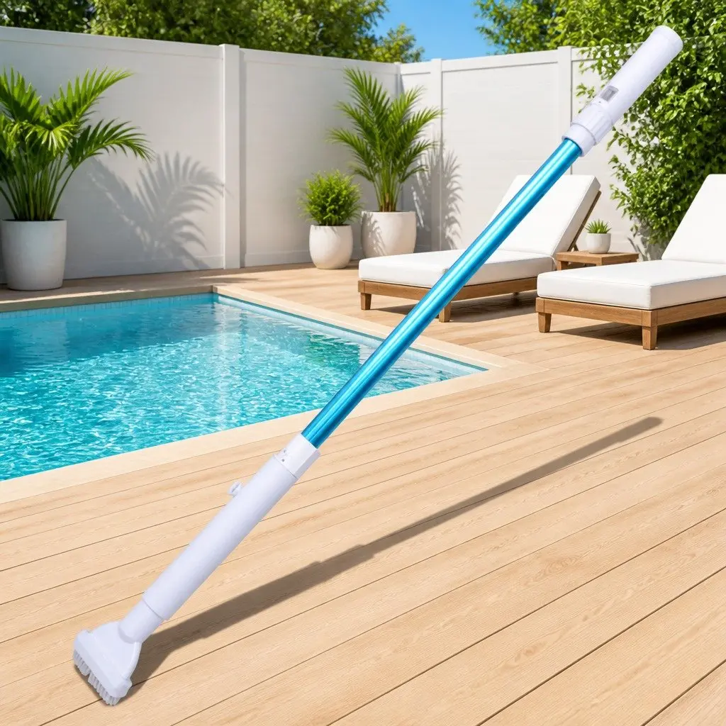 Pool Vacuum Cleaner Battery Operated Telescoping Aluminium Handle 130 to 195 cm Blue