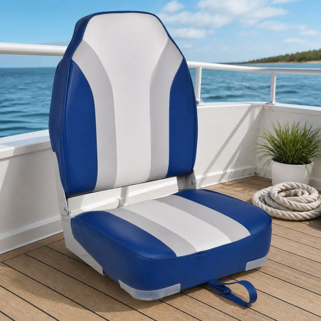 Foldable Boat Chair Waterproof High Backrest Blue for Marine Use