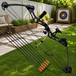 Adult Compound Bow 40-50 lbs Adjustable Draw Weight Length Archery Hunting Black