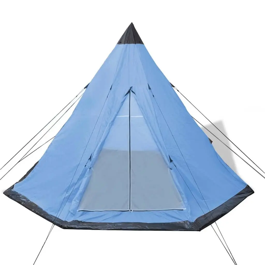 4-Person Tent Iron Frame Tipi Style Blue Outdoor Camping Shelter