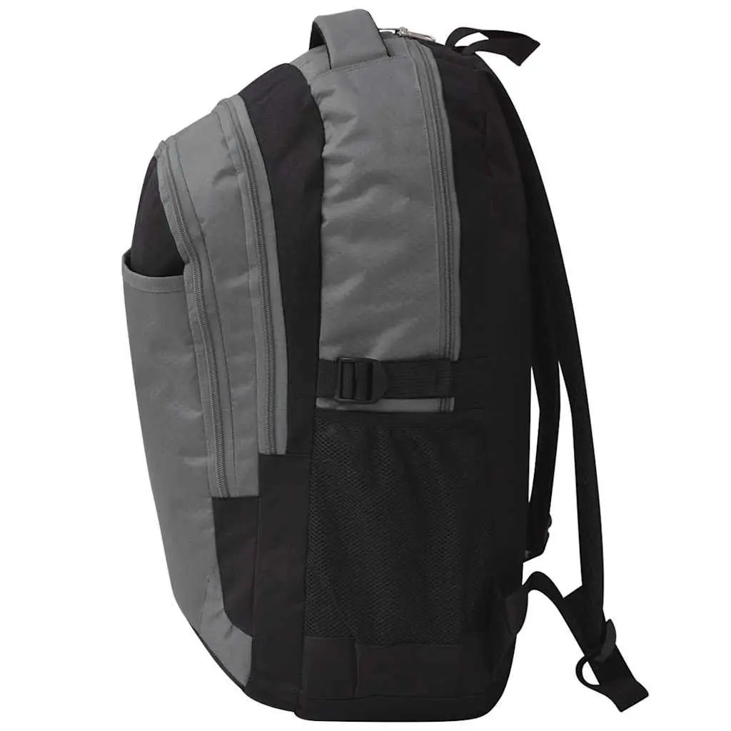 School Backpack Coated 600D Polyester 40L Grey Large Capacity with 3 Compartment and 2 Mesh Side Pockets