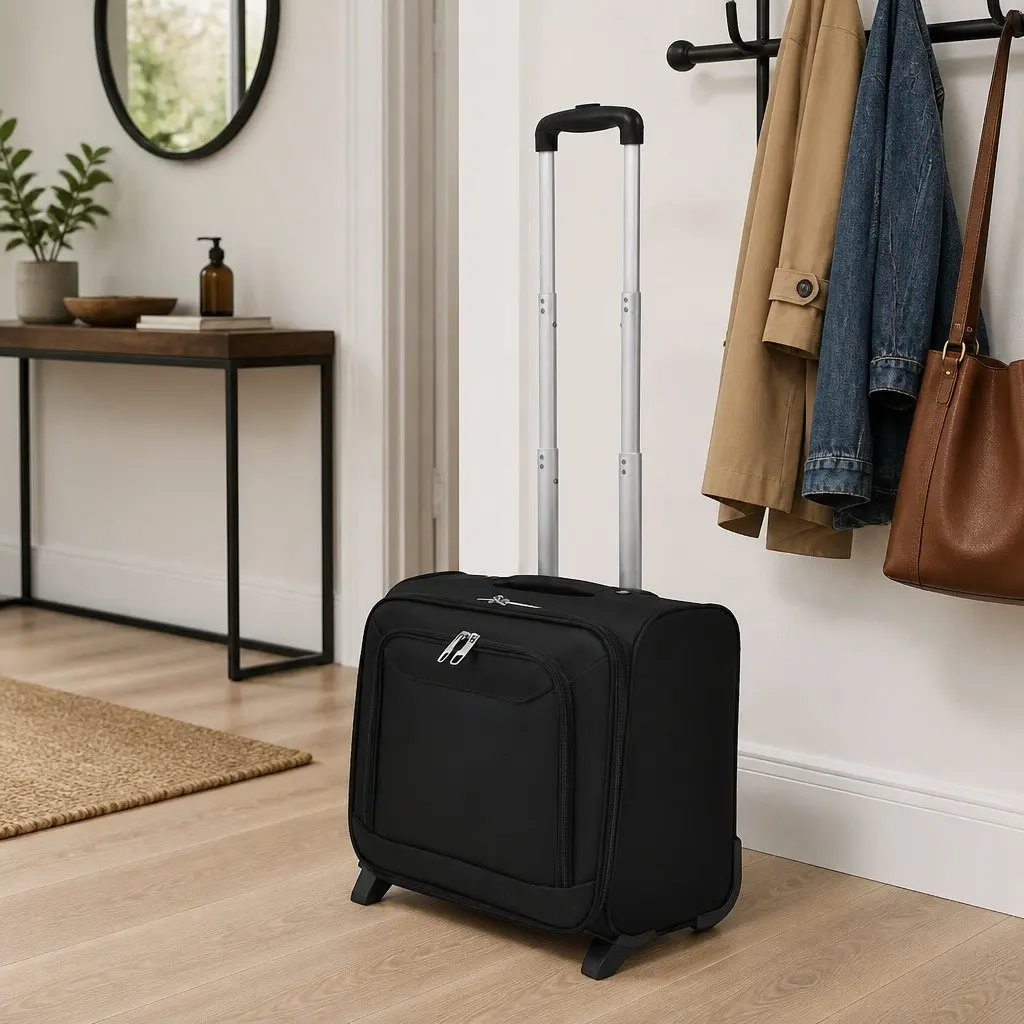 Pilot Trolley Carry-On Suitcase Coated Polyester 2 Wheels Telescopic Handle Black