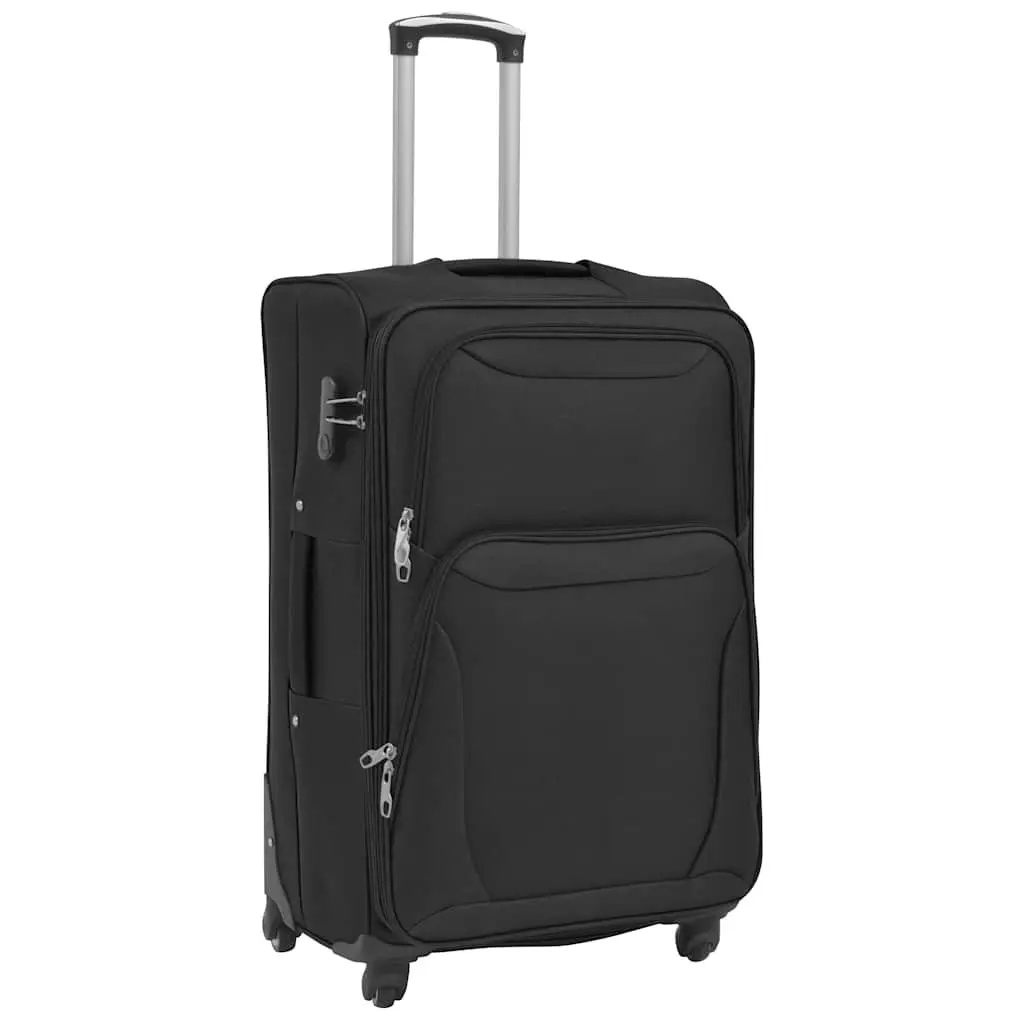 3 Piece Black Soft Case Trolley Set Durable Lightweight Luggage with Telescopic Handle and 360 Degree Castors