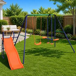 Practical Swing Set with Slide - Perfect for Family Gardens