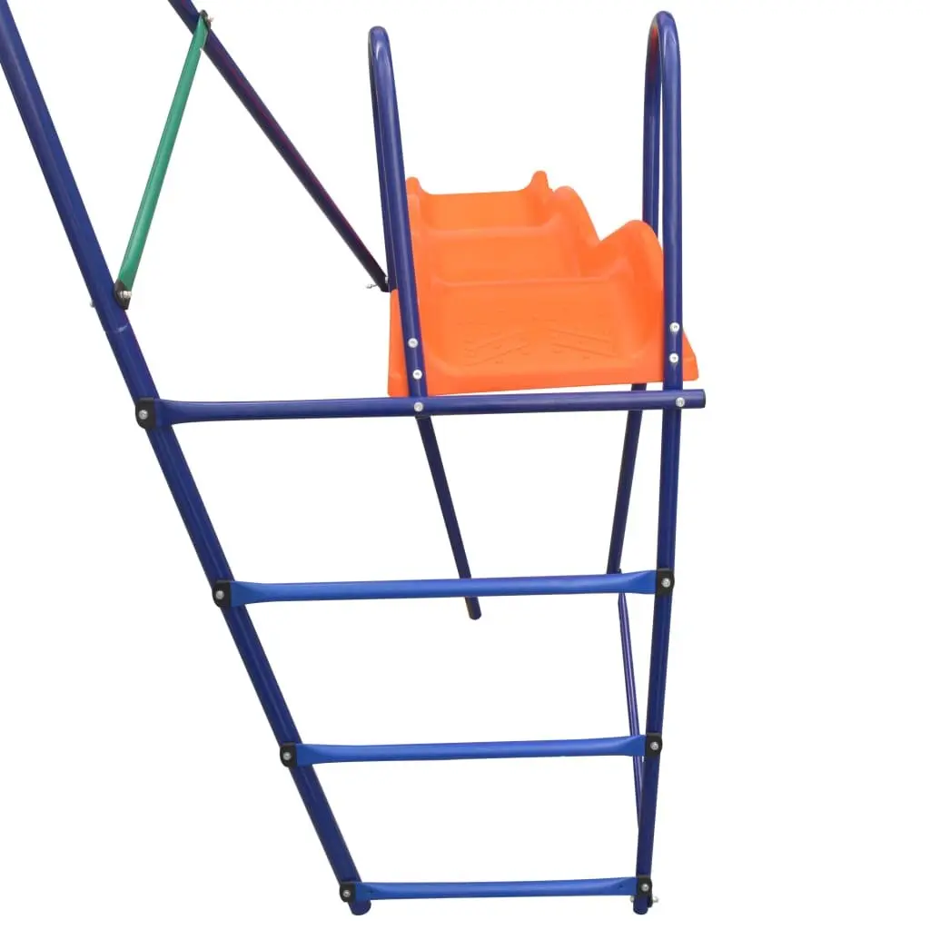 Swing Set Slide Metal A-frame 3 Seats Orange Outdoor Garden Kids Playground