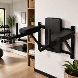 Wall-Mounted Dip Station Power Tower Home Gym Tricep Exercise Equipment Black