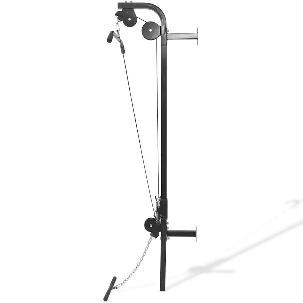 Home Gym System Wall Mounted Steel Construction with Dual Pulleys Lat Pull Down Bar and Cable Pull Up Black