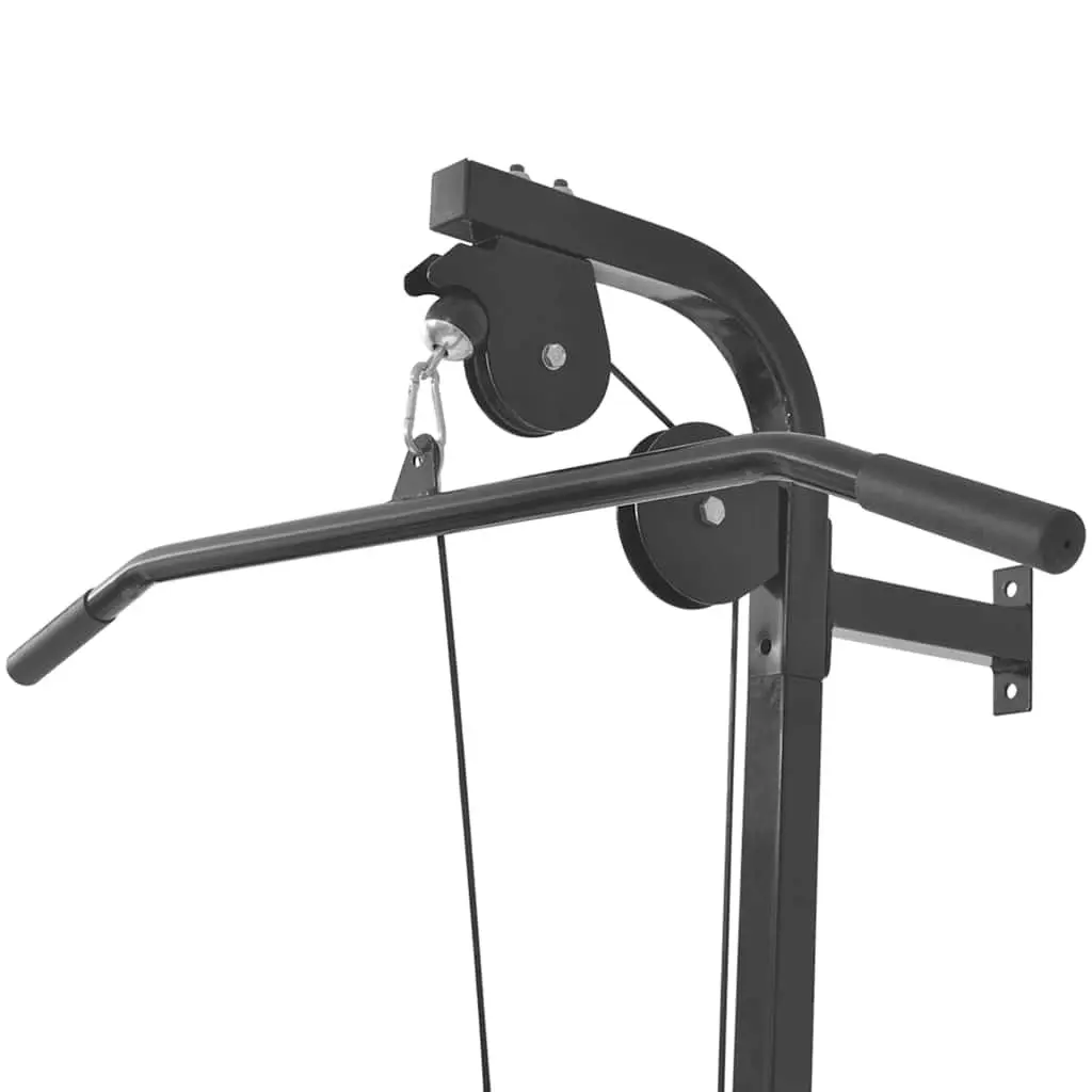 Home Gym System Wall Mounted Steel Construction with Dual Pulleys Lat Pull Down Bar and Cable Pull Up Black