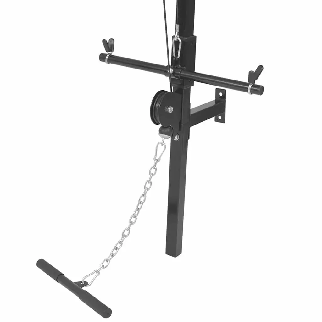 Home Gym System Wall Mounted Steel Construction with Dual Pulleys Lat Pull Down Bar and Cable Pull Up Black