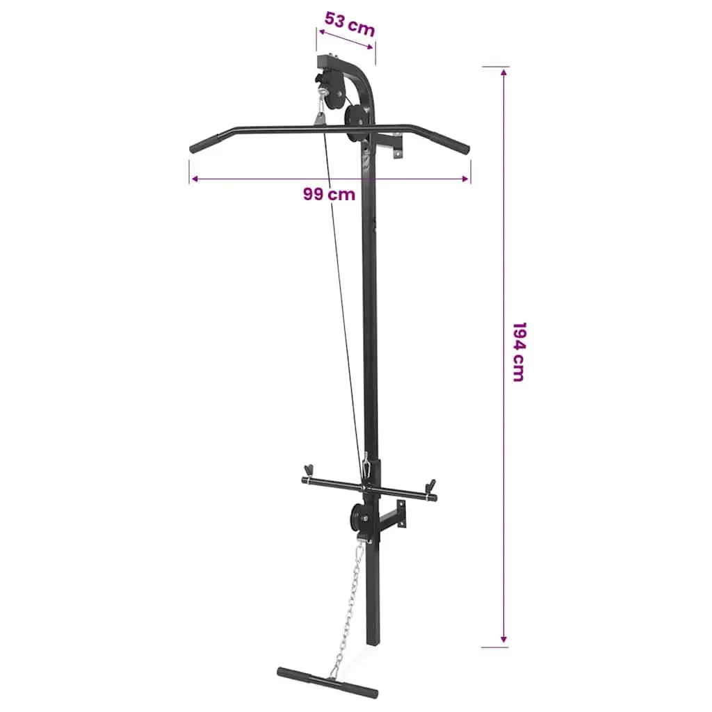 Home Gym System Wall Mounted Steel Construction with Dual Pulleys Lat Pull Down Bar and Cable Pull Up Black