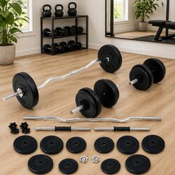 Barbell and Dumbbell Set 30kg Free Weights Home Gym Training Exercise Equipment
