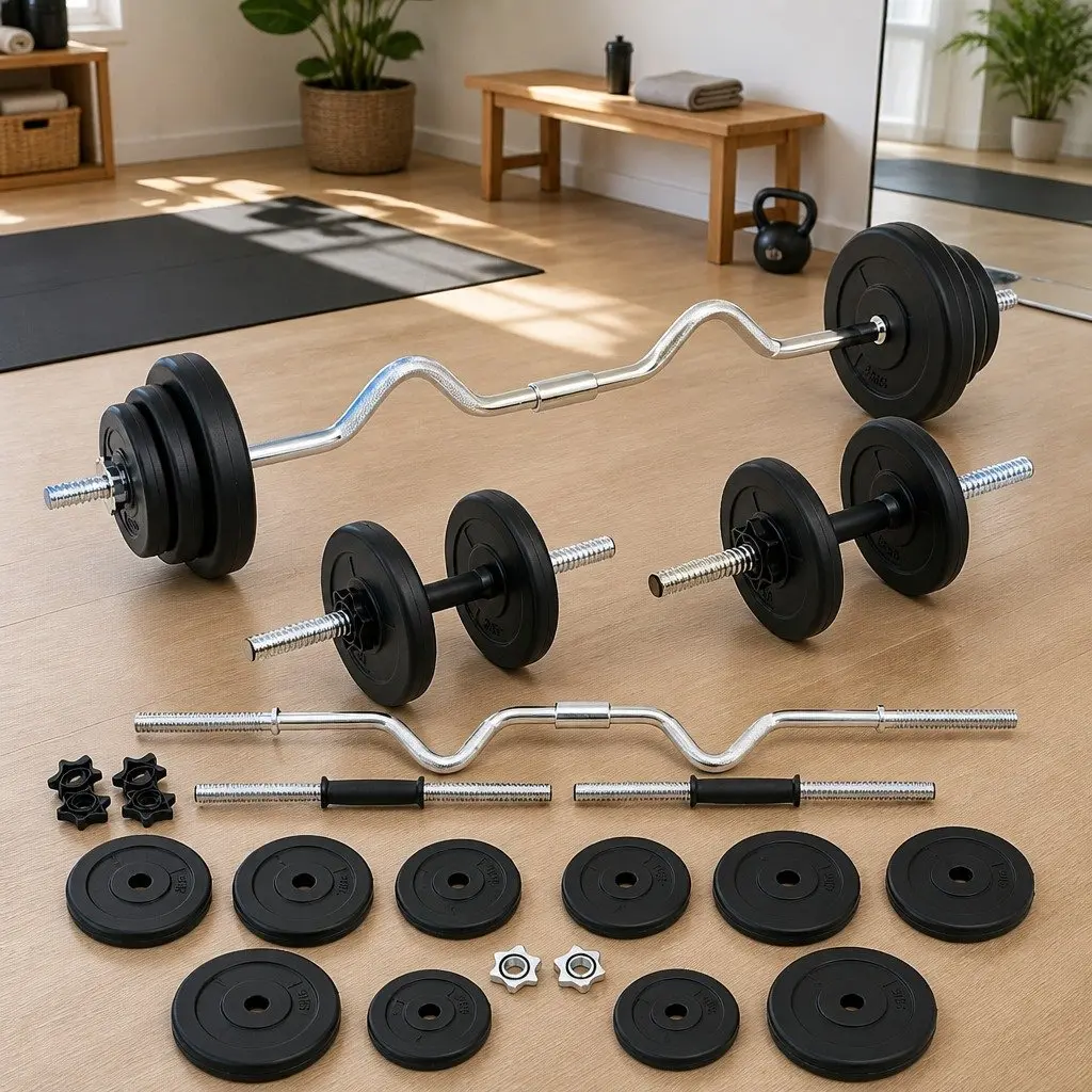 Barbell and Dumbbell Set 30kg Cement with Plastic Shell Black