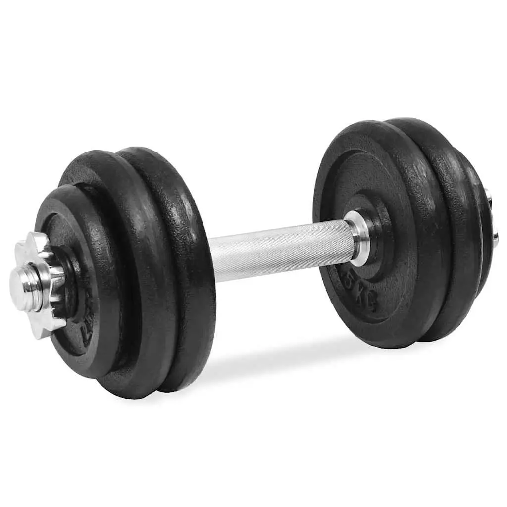 Dumbbell Set 30kg Cast Iron Weight Plates Spinlock Collars Home Gym Training