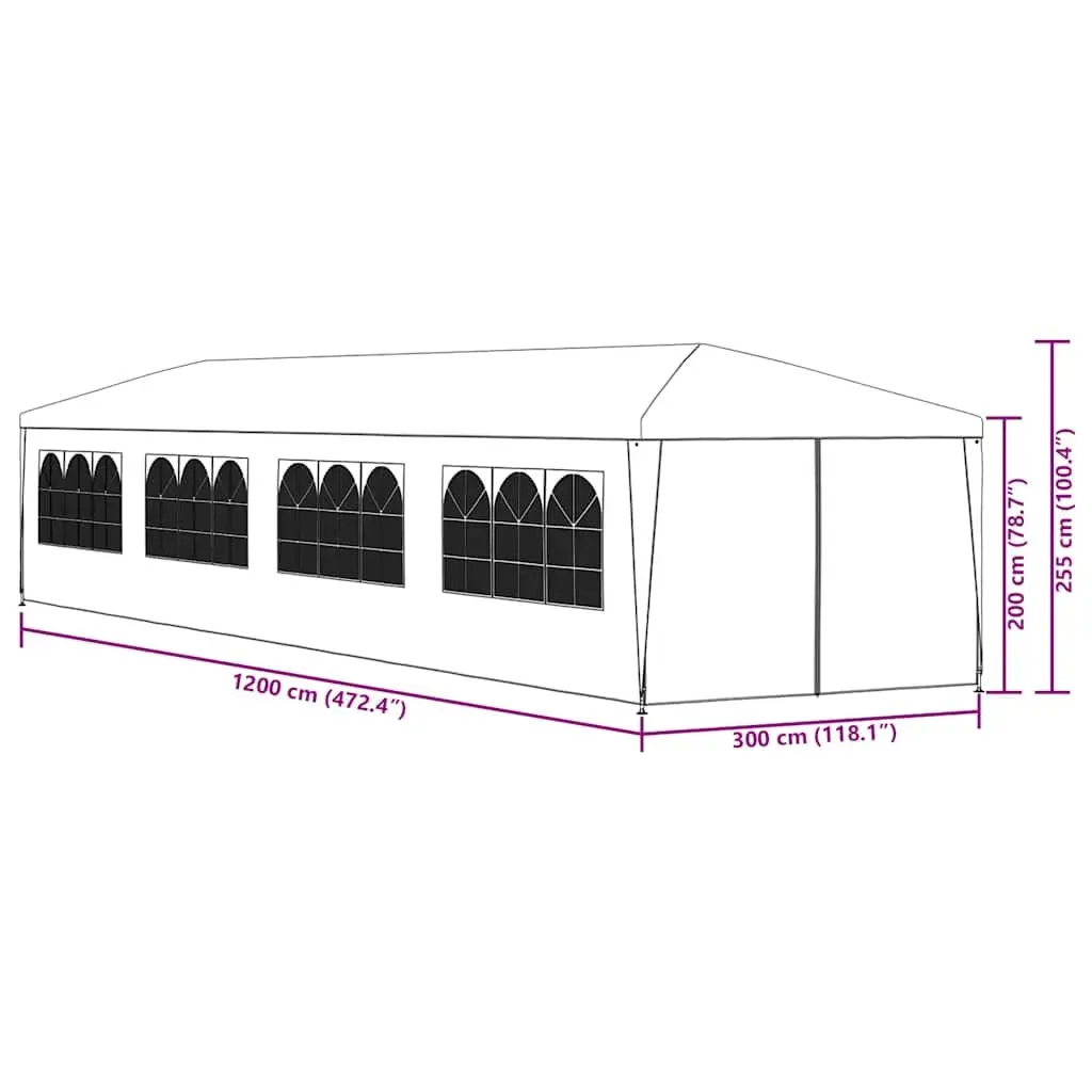 Outdoor Party Tent Canopy Blue Polyethylene 3x12m with Removable Panels and Steel Frame