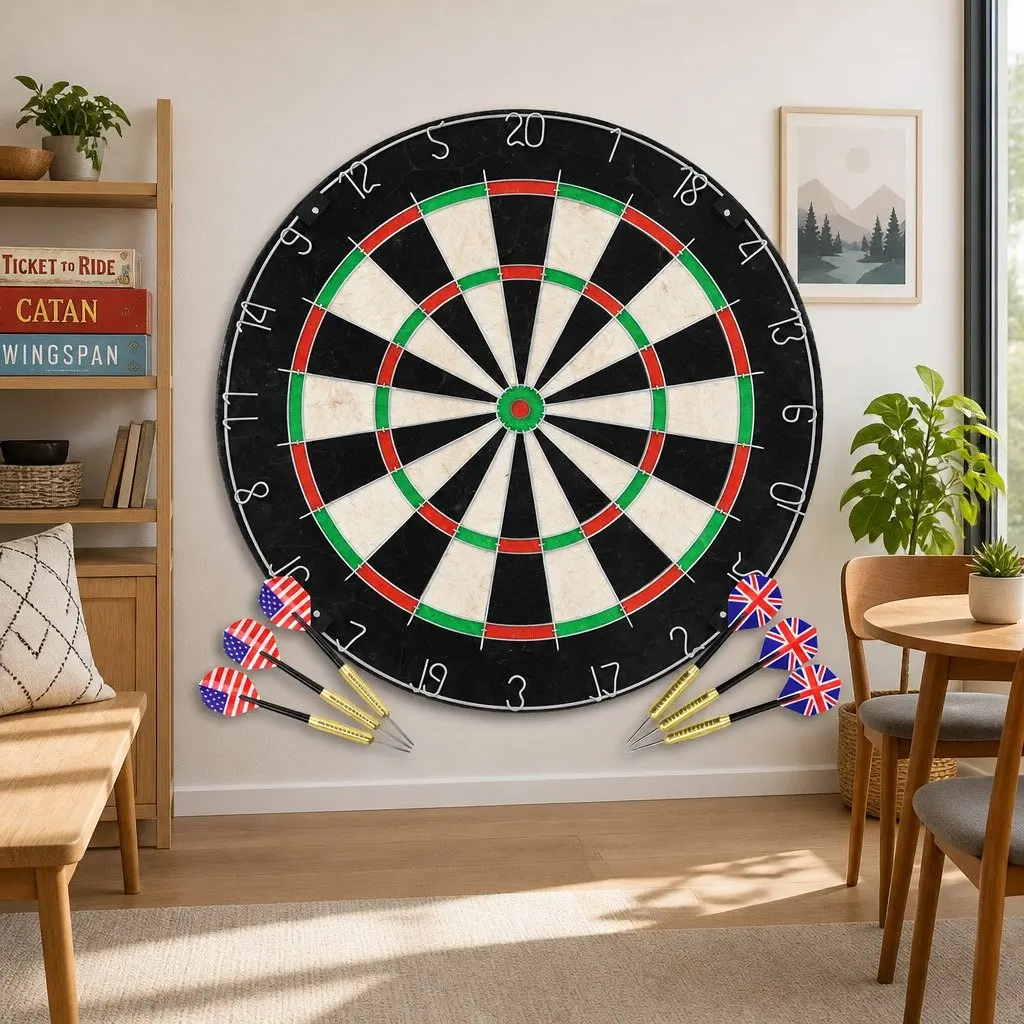 Sisal Dartboard with Steel Tip Darts Indoor Game Set
