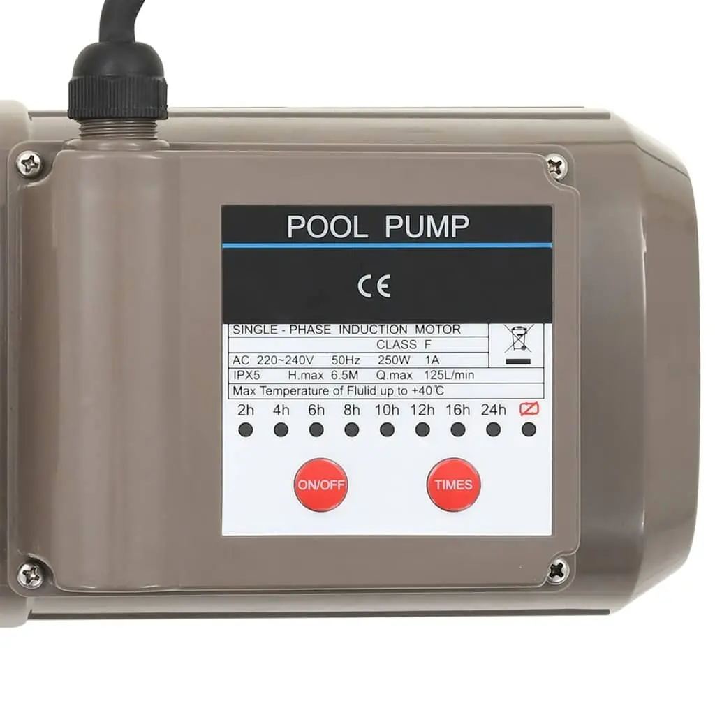 Pool Pump 0.25 HP Black Steel Plastic Construction Above Ground Swimming Circulation System with Timer 8000 L/h