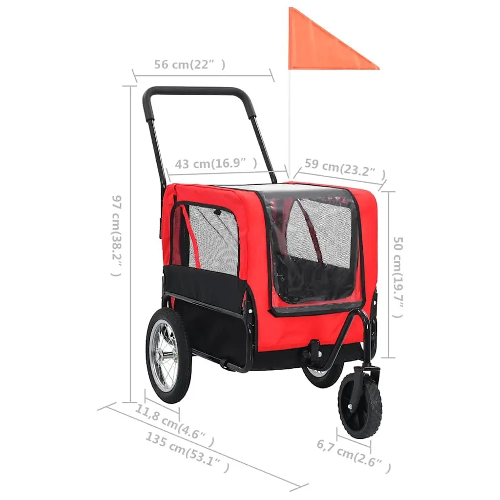 Pet Bike Trailer Jogging Stroller Steel Oxford 2-in-1 Red Black